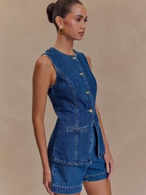 Meshki Dark Blue Denim Sleeveless Vest